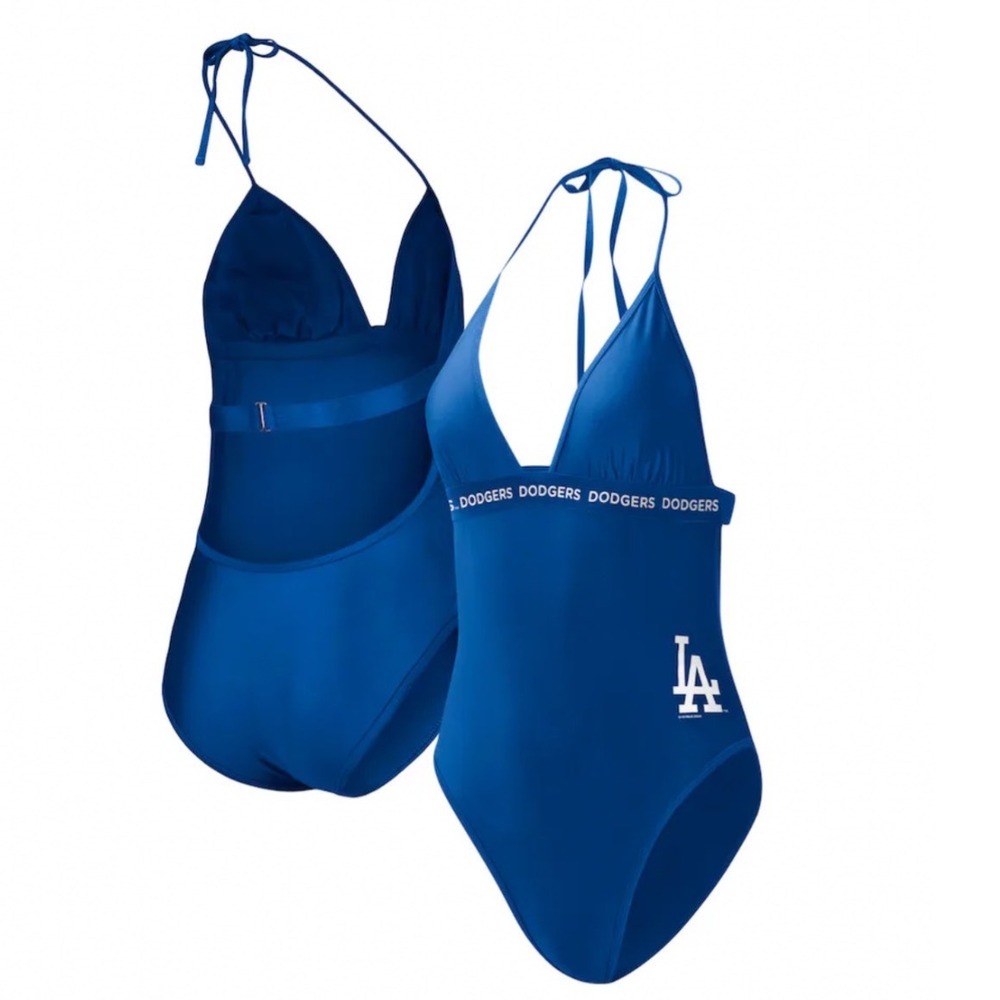 MLB Los Angeles Dodgers Swimsuit L One Piece Halter Neck Blue Gameday Swim